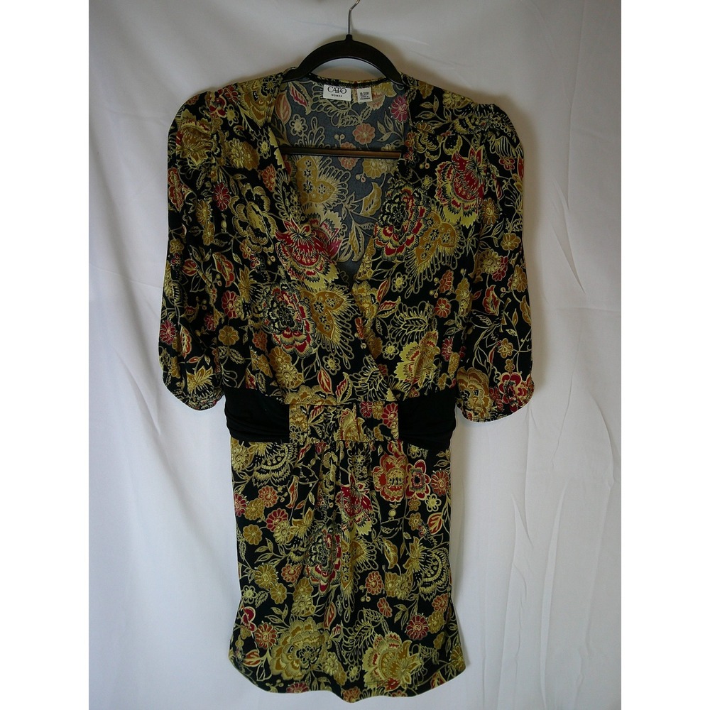 Cato Woman Floral Paisley Wrap Top Plus Size 18/20W Black Gold Tie Back Blouse